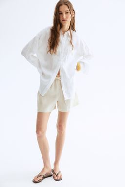 H&M - Women Beige Linen Drawstring Shorts