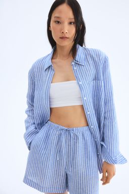 H&M - Women Blue Linen Drawstring Shorts