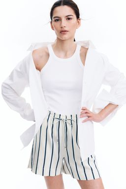 H&M - Women White Linen-Blend Drawstring Shorts