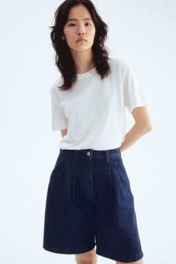 H&M - Women Blue Pleated Denim Shorts