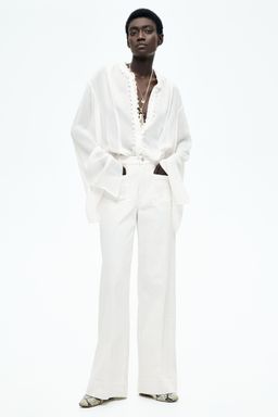 H&M - Women White Wide High Jeans