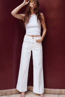 H&M - Women White Wide High Jeans