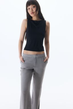 H&M - Women Grey Linen-Blend Tailo Trousers