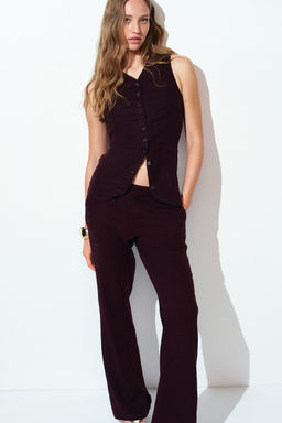H&M - Women Red Linen-Blend Tailo Trousers