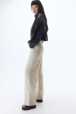 H&M - Women Beige Wide Linen-Blend Trousers