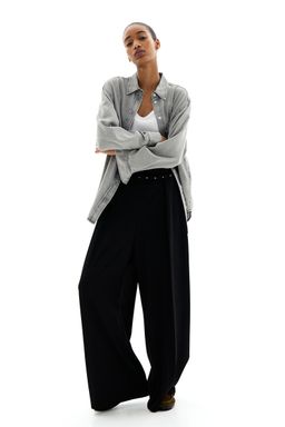 H&M - Women Black Wide Belted Trousers
