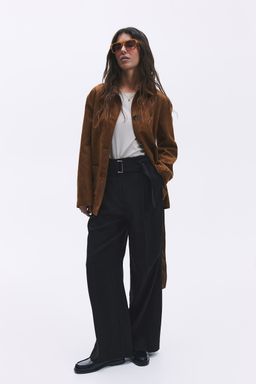 H&M - Women Black Wide Belted Trousers