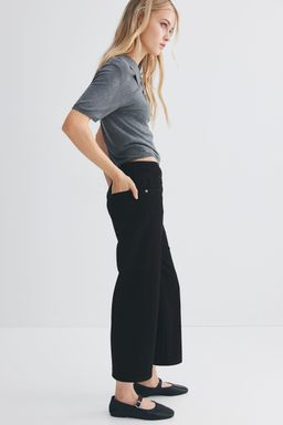 H&M - Women Black Wide High Cropped Jeans