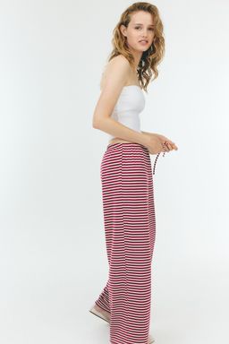 H&M - Women Red Straight Drawstring Trousers