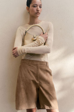 H&M - Women Beige Suede Bermuda Shorts