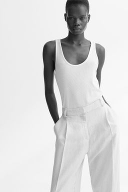 H&M - Women Grey Wide Linen-Blend Trousers