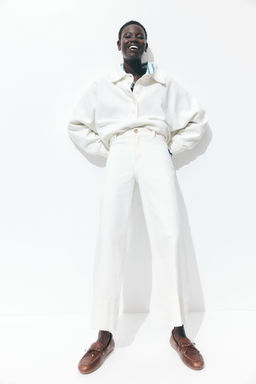 H&M - Women White Wide High Cropped Jeans