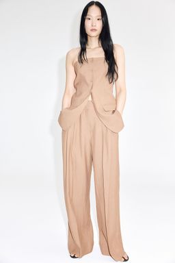 H&M - Women Beige Wide Linen-Blend Trousers