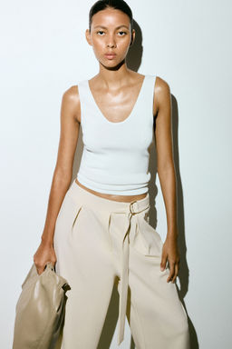 H&M - Women Beige Belted Trousers