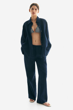 H&M - Women Blue Wide Linen Trousers