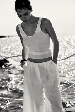 H&M - Women White Wide Linen-Blend Trousers