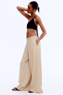 H&M - Women Beige Wide Pull-On Trousers