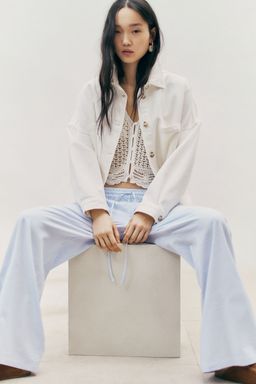 H&M - Women Blue Seersucker Drawstring Trousers