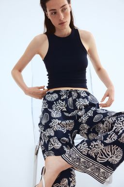 H&M - Women Blue Cotton Drawstring Trousers