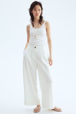 H&M - Women White Wide Ankle-Length Trousers