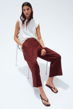 H&M - Women Brown Wide Linen-Blend Trousers