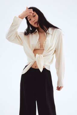 H&M - Women Black Wide Linen-Blend Trousers