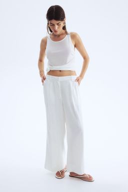 H&M - Women White Wide Linen-Blend Trousers
