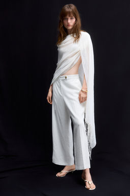 H&M - Women White Tailo Linen-Blend Trousers