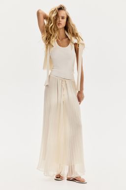 H&M - Women Beige Pleated Maxi Skirt