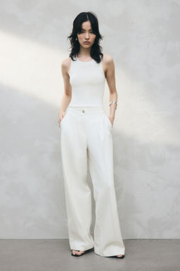 H&M - Women White Wide Twill Trousers