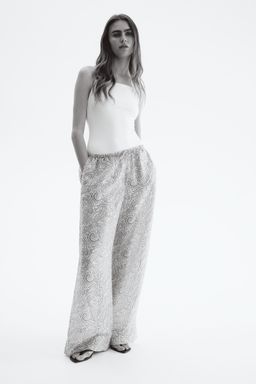 H&M - Women Beige Wide Drawstring Trousers