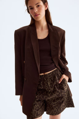 H&M - Women Beige Cotton Drawstring Shorts