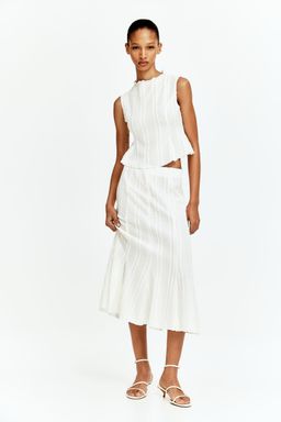 H&M - Women White Textu Midi Skirt