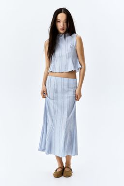 H&M - Women Blue Textu Midi Skirt