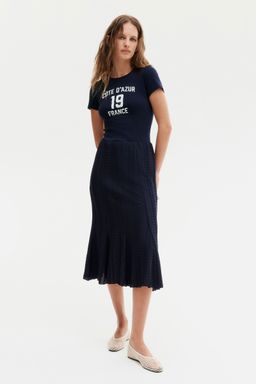 H&M - Women Blue Textu Midi Skirt