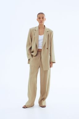 H&M - Women Beige Linen-Blend Trousers