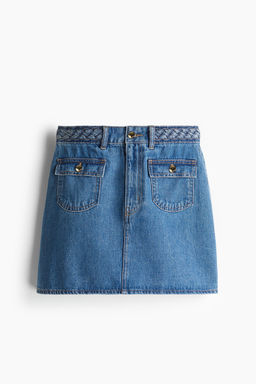 H&M - Women Blue Braided-Trim Denim Skirt