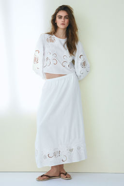 H&M - Women White Broderie Anglaise Cotton Skirt