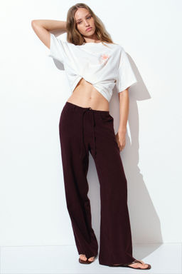 H&M - Women Red Linen-Blend Drawstring Trousers