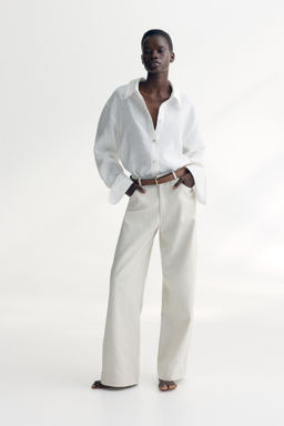 H&M - Women Beige Belted Twill Trousers