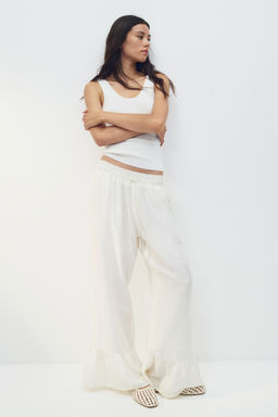 H&M - Women White Frill-Trimmed Drawstring Trousers