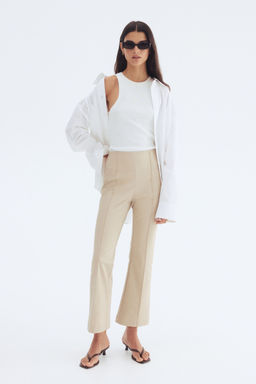 H&M - Women Beige Fla Crease-Front Trousers