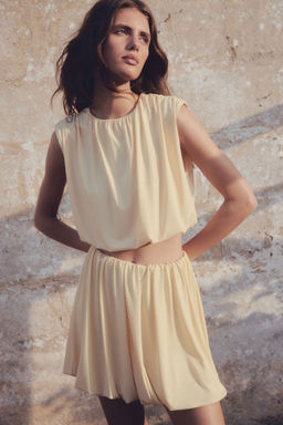 H&M - Women Yellow Bubble-Hem Mini Skirt