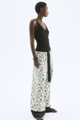 H&M - Women White Wide Tie-Belt Trousers