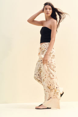 H&M - Women Beige Wide Tie-Belt Trousers