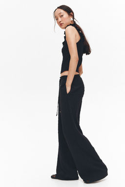 H&M - Women Black Plumeti Drawstring Trousers