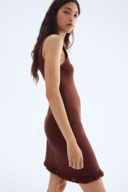 H&M - Women Brown Fringed Boucl Skirt