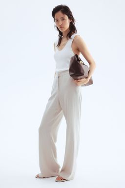 H&M - Women Beige Bootcut Linen-Blend Trousers