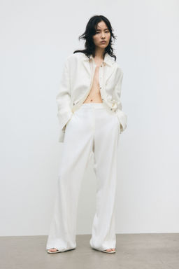 H&M - Women White Bootcut Linen-Blend Trousers