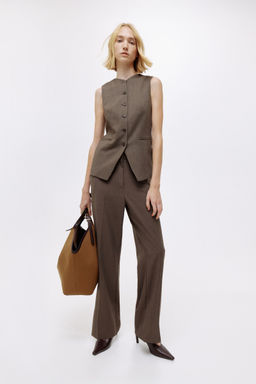 H&M - Women Brown Straight Crease-Leg Trousers